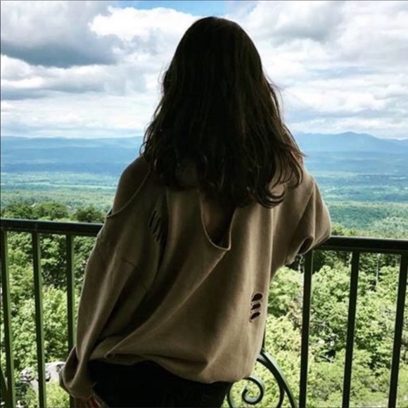 Mia’s Distressed Cold Shoulder Black Sweatshirt - Picture 8 of 8